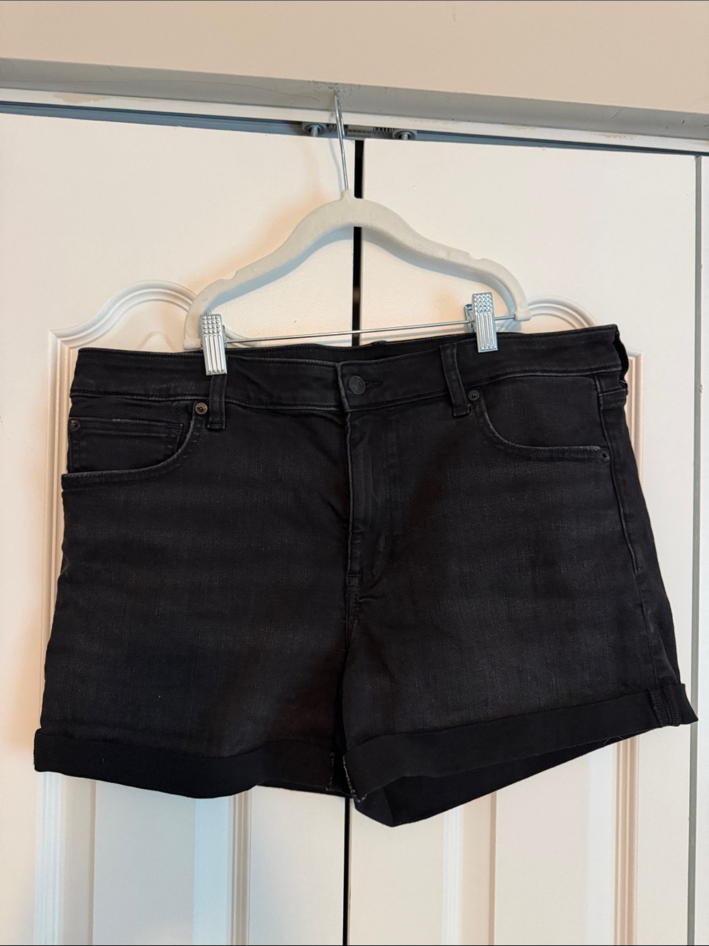 American Eagle Outfitters Black Rolled-Hem Denim Shorts